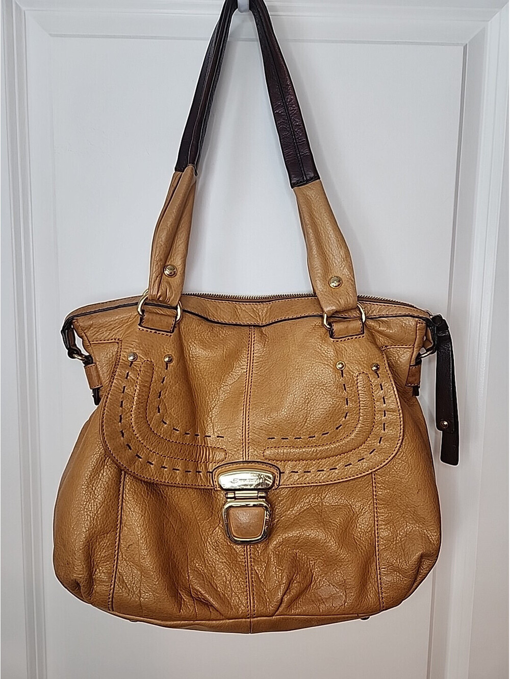 Makowsky Handbag Honey Tan Brown Handle Shoulder Bag Purse Soft Leather Lrg
